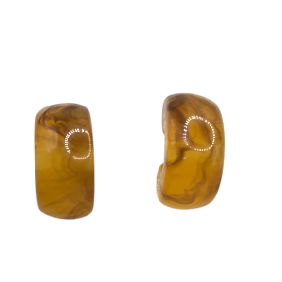 Pierced Earrings Yellow Mustard Tone Resin Half Hoop Chunky Small Post SKU2776 - Picture 4 of 4